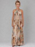 Elavenue | Vestido longo com gola halter e cintura de renda