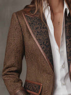 Alessia - Women's Herringbone Printed Panel Blazer