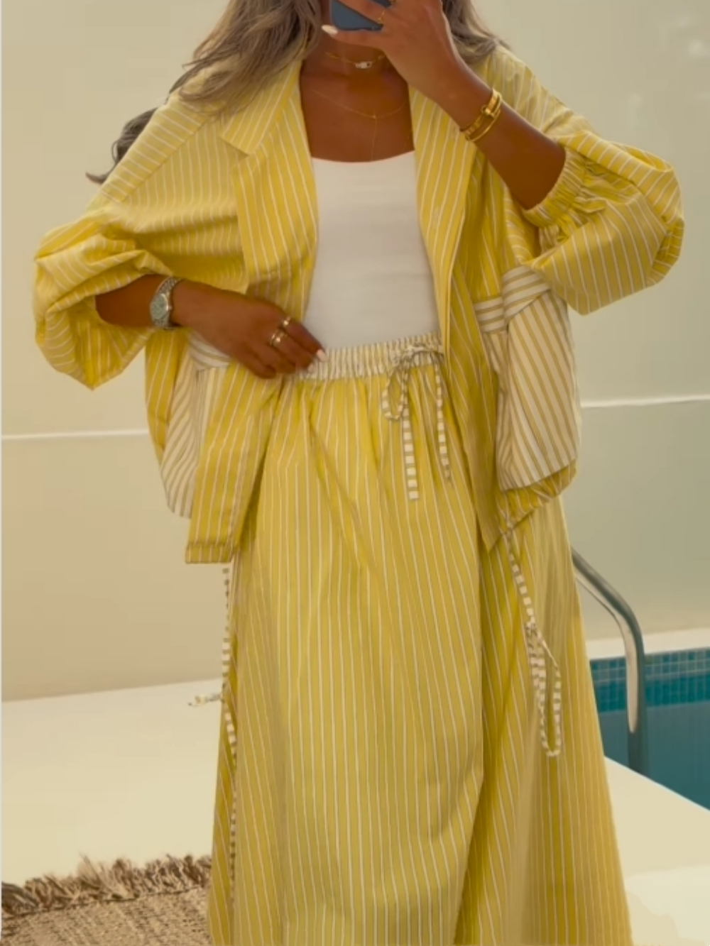 Conjunto casual Sophie amarelo com listras