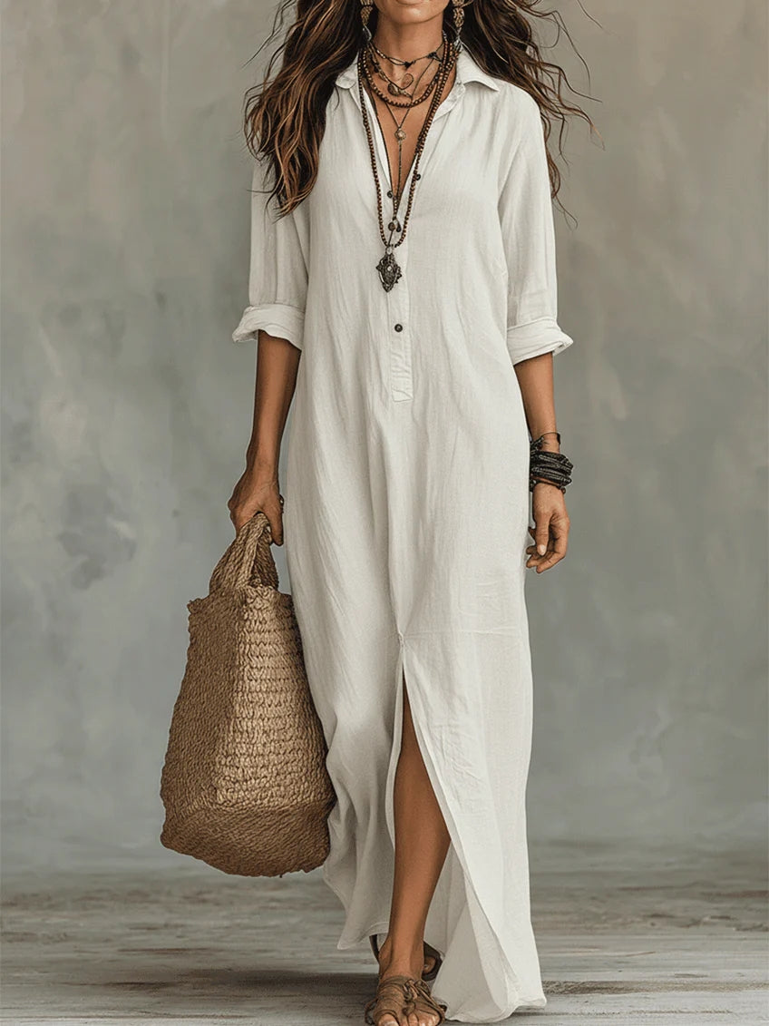 Soline™ | vestido largo negro extragrande con botones