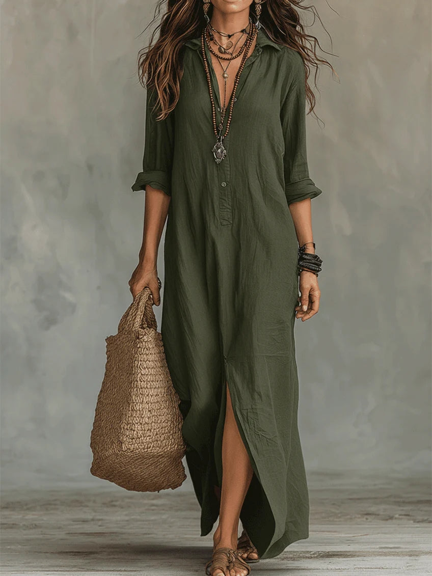 Soline™ | vestido largo negro extragrande con botones