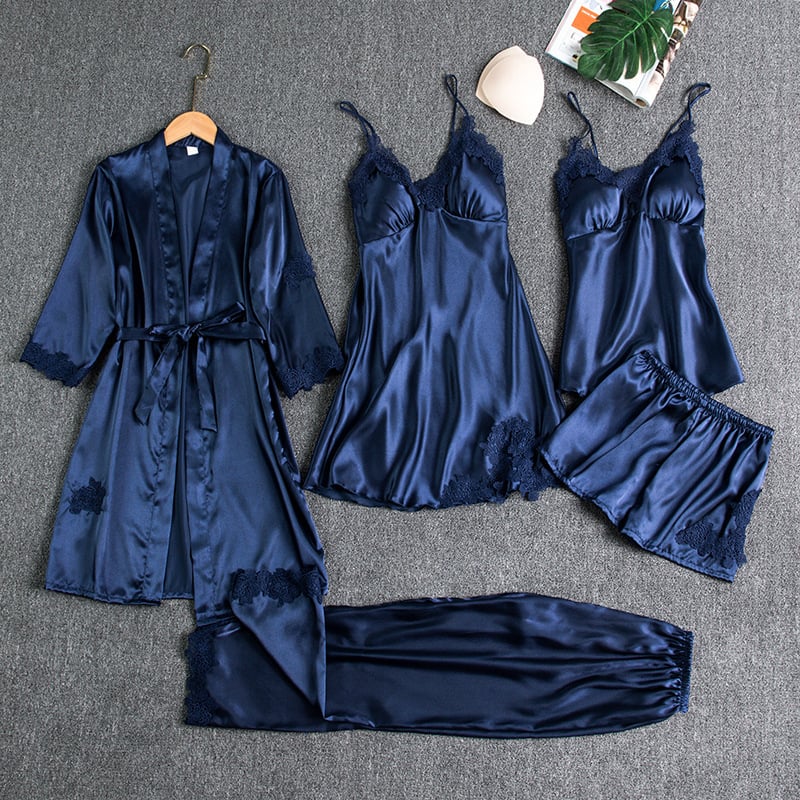 Rebecca | Conjunto de ropa de noche de seda y encaje de 5 piezas