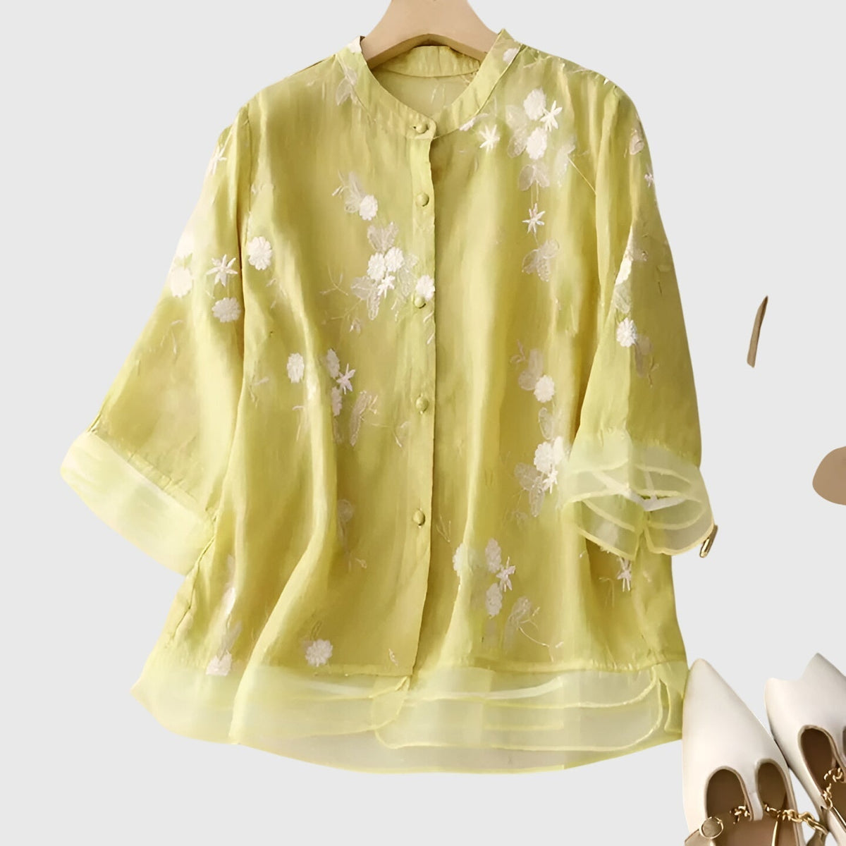 Nellie | Top elegante com flores bordadas