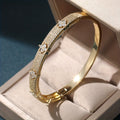 Elegant Floral Design Zirconia Inlaid Gold Plated Bracelet