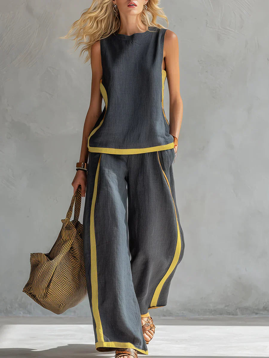 Ursula - Conjunto elegante e casual de colete e calças com acabamentos bicolores