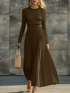 Charlotte ribbed knit top and pleated midi skirt set by Bennett and Lowe, featuring a coordinated maxi dress ensemble.