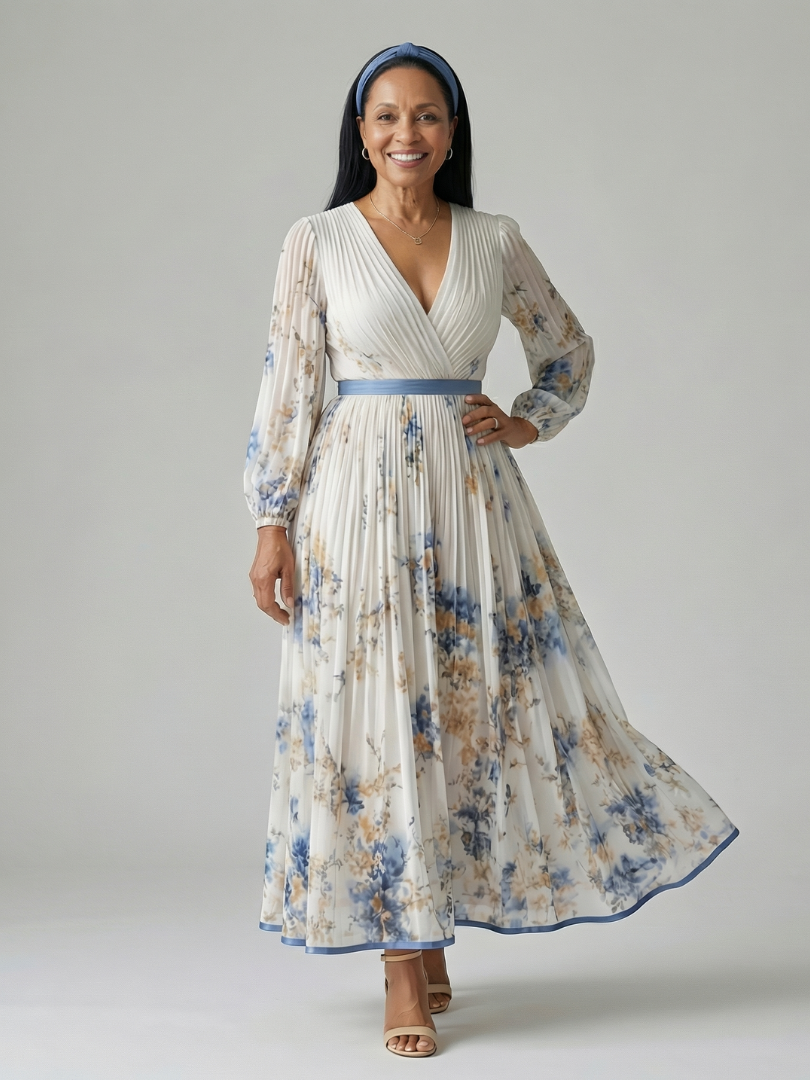 Rielle | Vestido midi plissado e transpassado