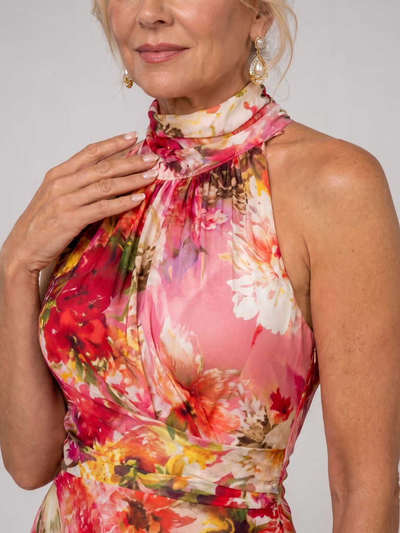 Elisabetta | Vestido largo con cuello halter y estampado floral