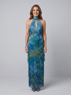 Juniper | Vestido largo halter sin mangas con abertura en forma de lágrima