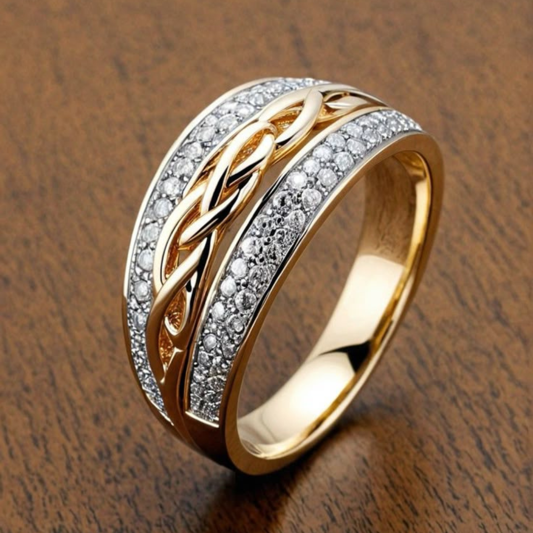 Anillo de estilo vintage con circonitas incrustadas y chapado en oro