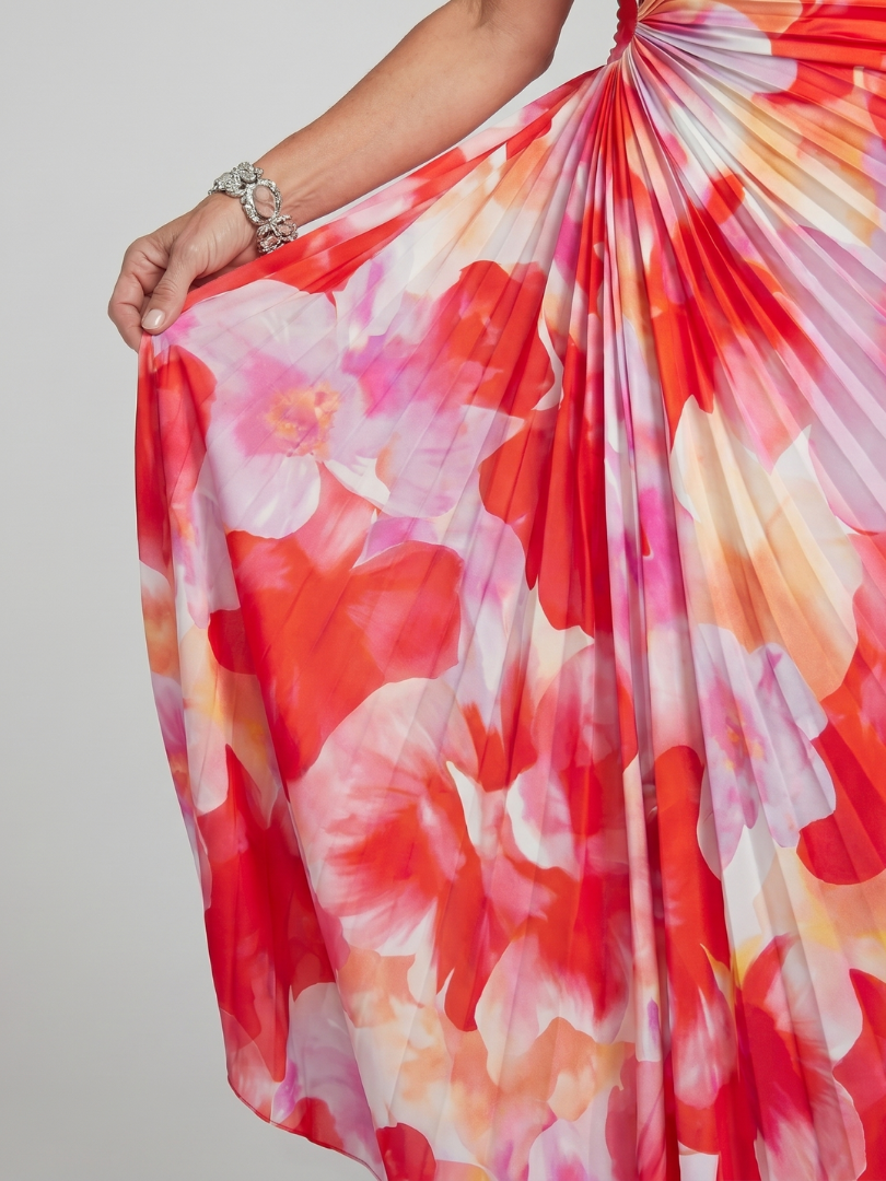 Taya | Vestido midi com corpete plissado e um ombro descoberto