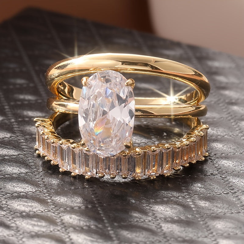 Juego elegante de anillos vintage apilables con circonitas brillantes