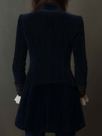 Cleo - Women’s Vintage Navy Embroidered Longline Jacket