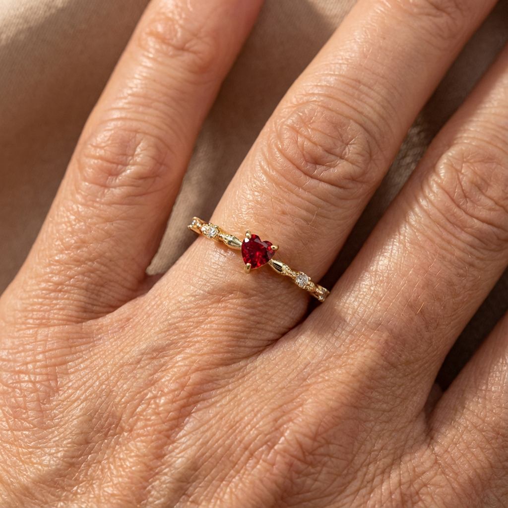 Anillo de corazón de rubí