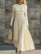 Charlotte ribbed knit top and pleated midi skirt set by Bennett and Lowe, featuring a stylish coordinated maxi dress look.