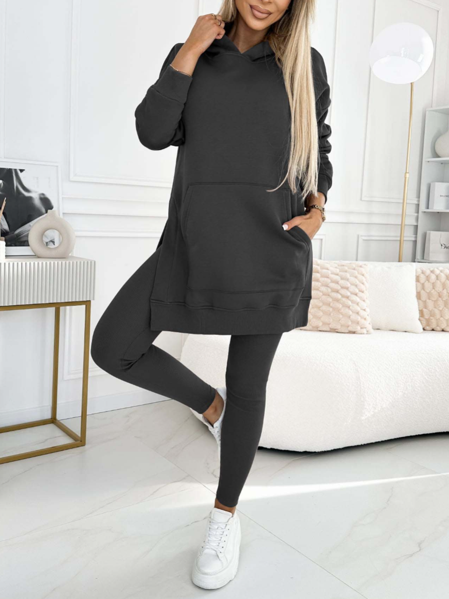 Conjunto de moletom com capuz e legging forrada de cor sólida Sienna