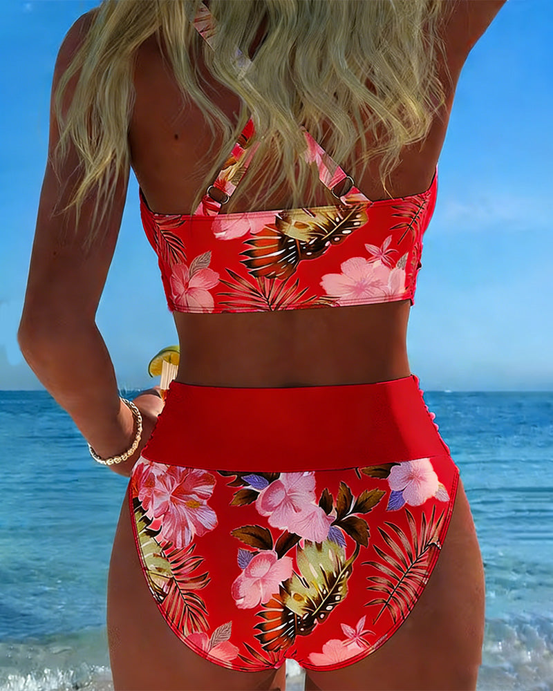 Jolina - Conjunto de bikini cruzado con estampado floral