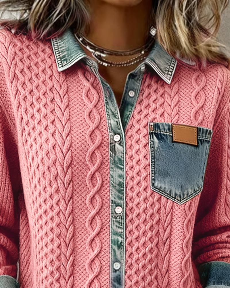 Camisa de manga larga con patchwork vaquero