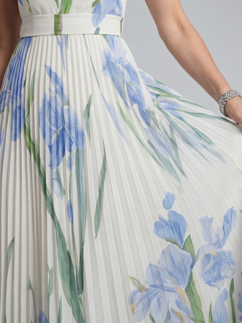 Ophelia | Vestido midi floral sem mangas e com decote quadrado