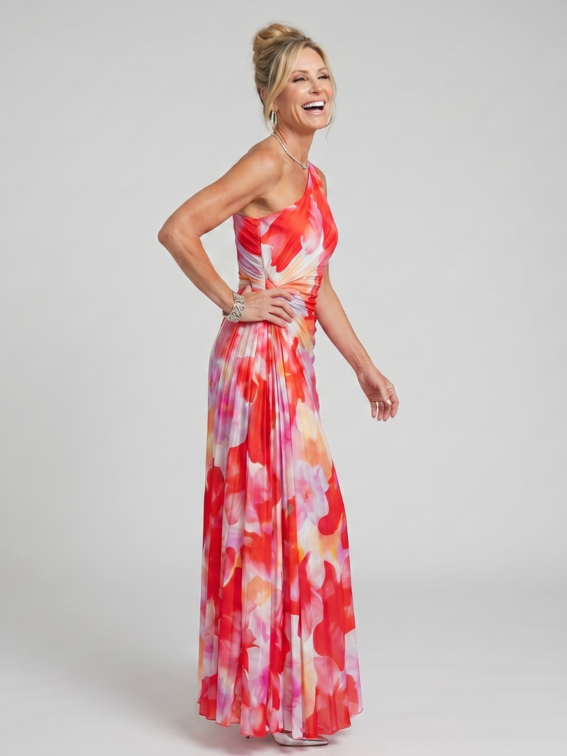 Taya | Vestido midi com corpete plissado e um ombro descoberto