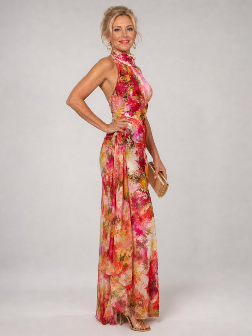 Elisabetta | Vestido largo con cuello halter y estampado floral