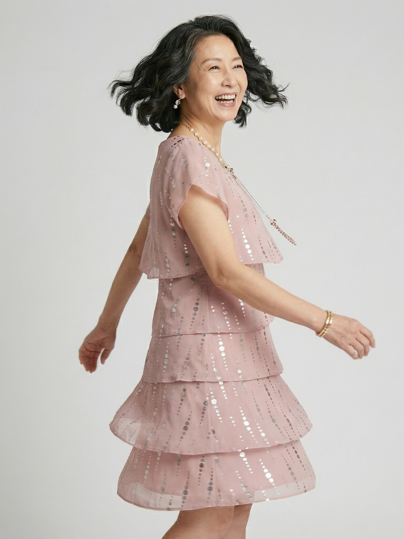 Makena | Vestido hasta la rodilla con líneas de lunares elegantes