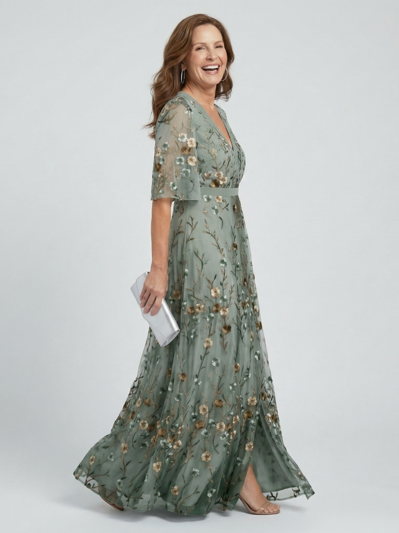 Selora | Vestido longo esvoaçante com flores e decote frente única