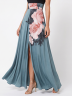 Olympas | Vestido maxi com corpete de decote halter e saia floral