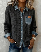 Camisa de manga larga con patchwork vaquero