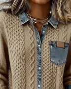 Camisa de manga larga con patchwork vaquero