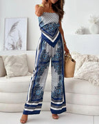 Conjunto de chaleco con cordones y pantalones estampados Lila