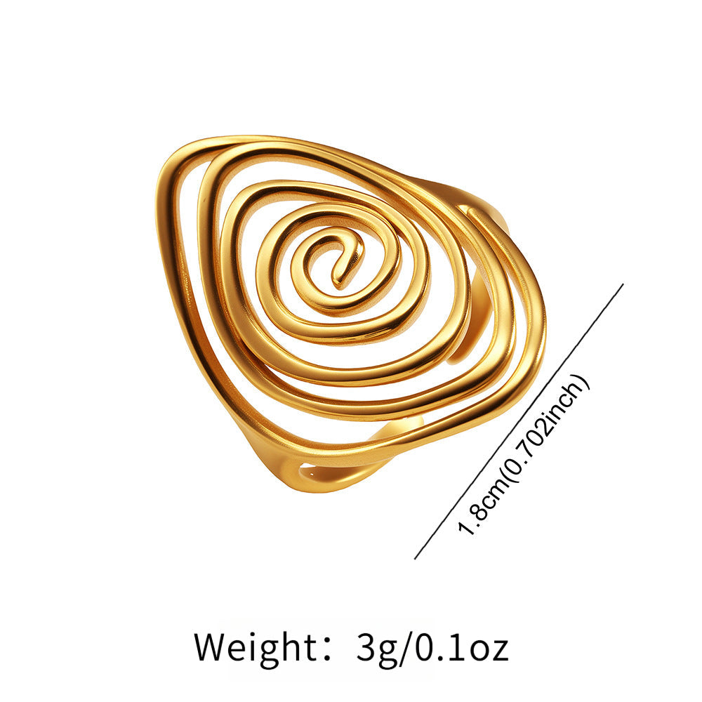 Anillo llamativo dorado, escultórico y en espiral, Vortex