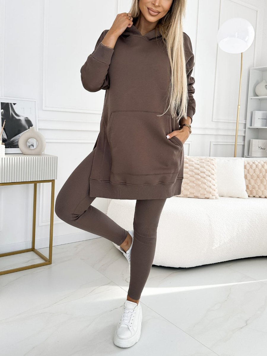 Conjunto de moletom com capuz e legging forrada de cor sólida Sienna