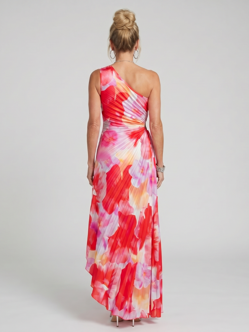 Taya | Vestido midi com corpete plissado e um ombro descoberto