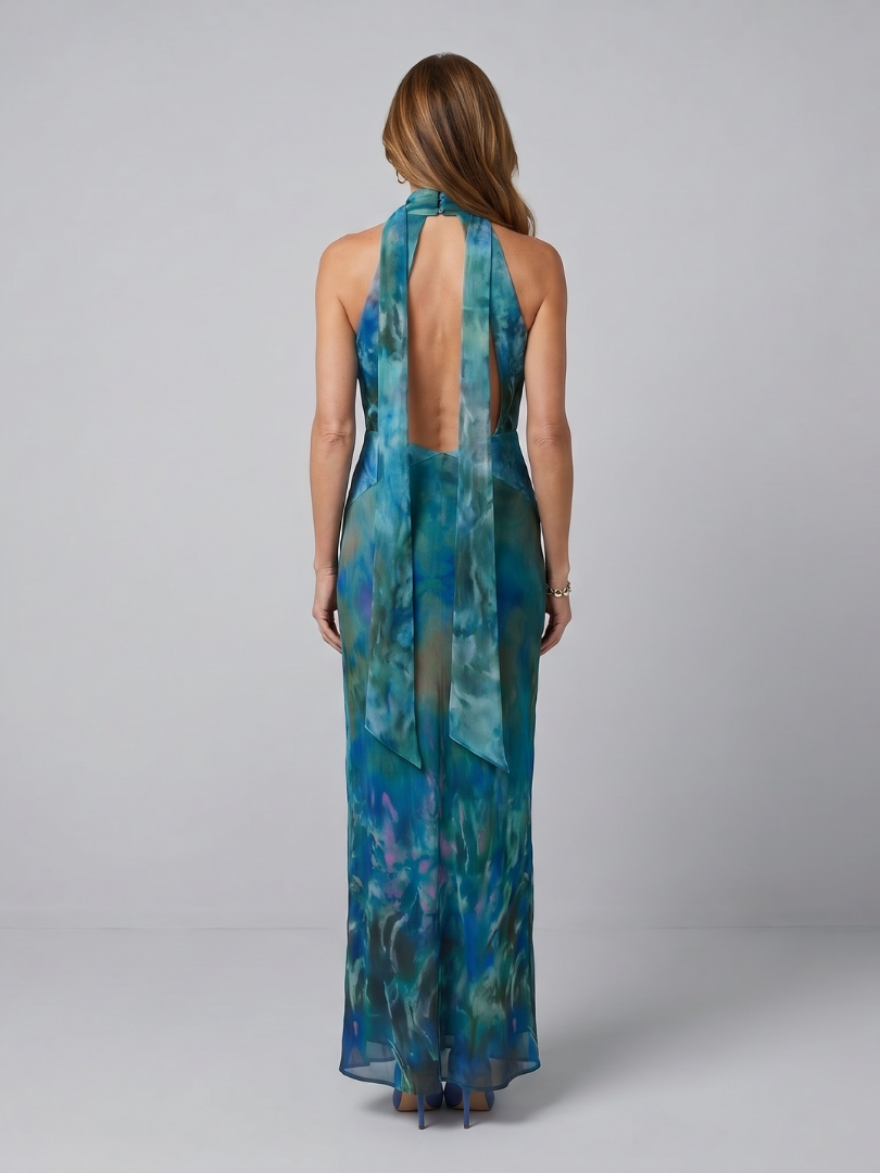 Juniper | Vestido largo halter sin mangas con abertura en forma de lágrima