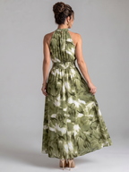 Olivia | Vestido midi estampado com cintura franzida e padrão abstrato