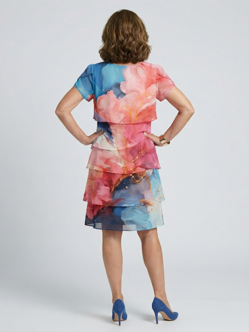 Mira | Vestido hasta la rodilla con estampado de mármol elegante