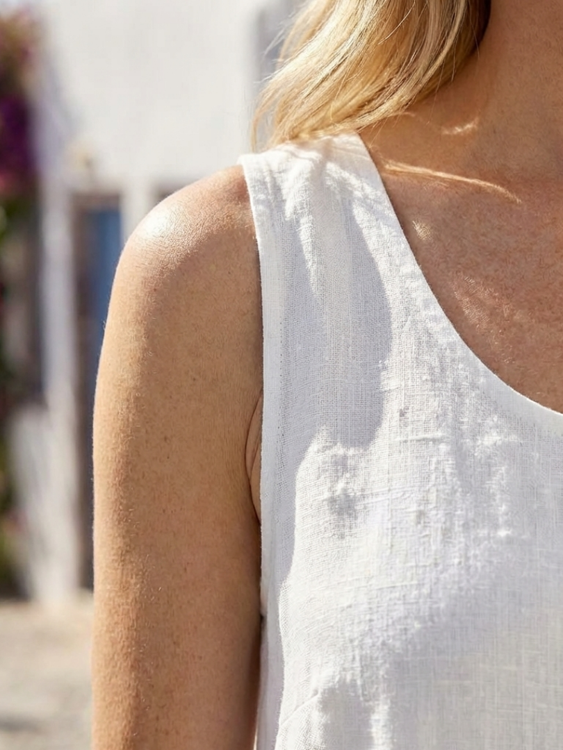 Ismera | Vestido midi de corte descontraído, sem mangas e com gola redonda