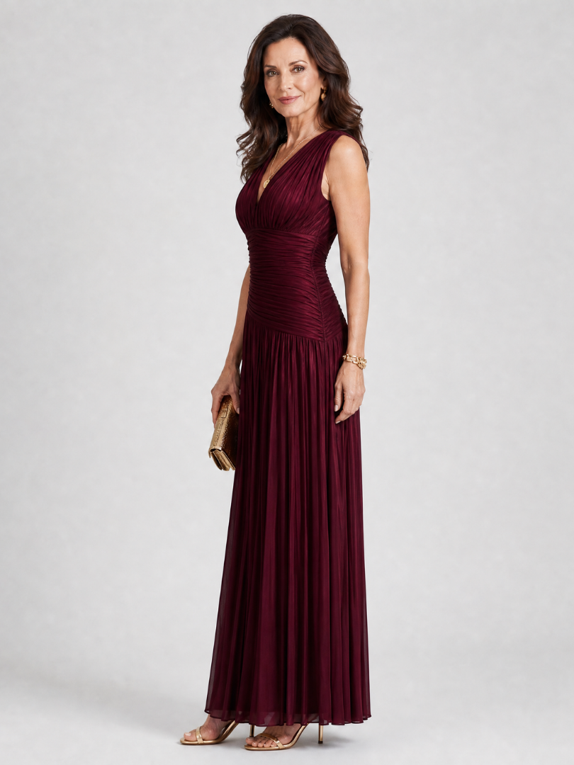 Lemar | Vestido midi plisado sin mangas con cuello en V