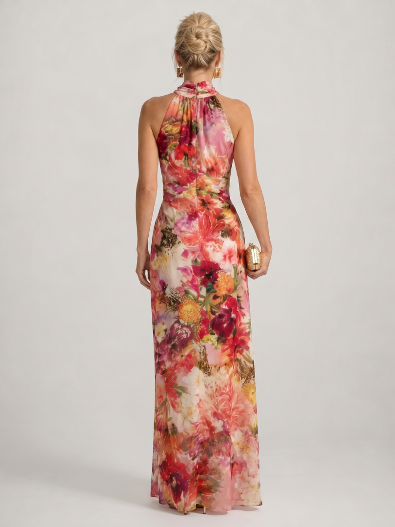 Elisabetta | Vestido largo con cuello halter y estampado floral