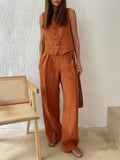Lila V-neck Pleated Wide-leg Pants Suit