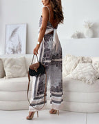Conjunto de chaleco con cordones y pantalones estampados Lila