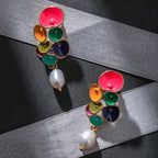 Green Enamel Floral Drop Earrings with Jade Teardrop