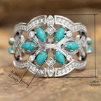 Anillo vintage bohemio de flores y enredaderas de turquesa