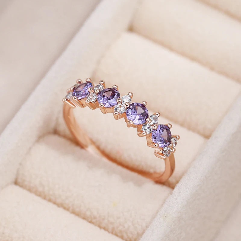 Elegant Purple Zirconia Diamond Accent Band Ring
