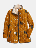 Eira | Chaqueta acolchada informal negra con estampado de gato de Halloween