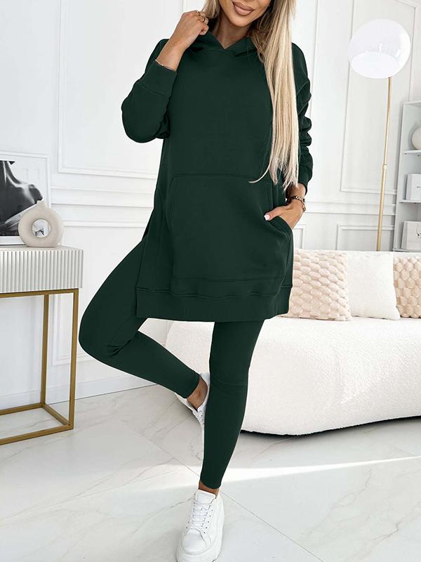 Conjunto de moletom com capuz e legging forrada de cor sólida Sienna