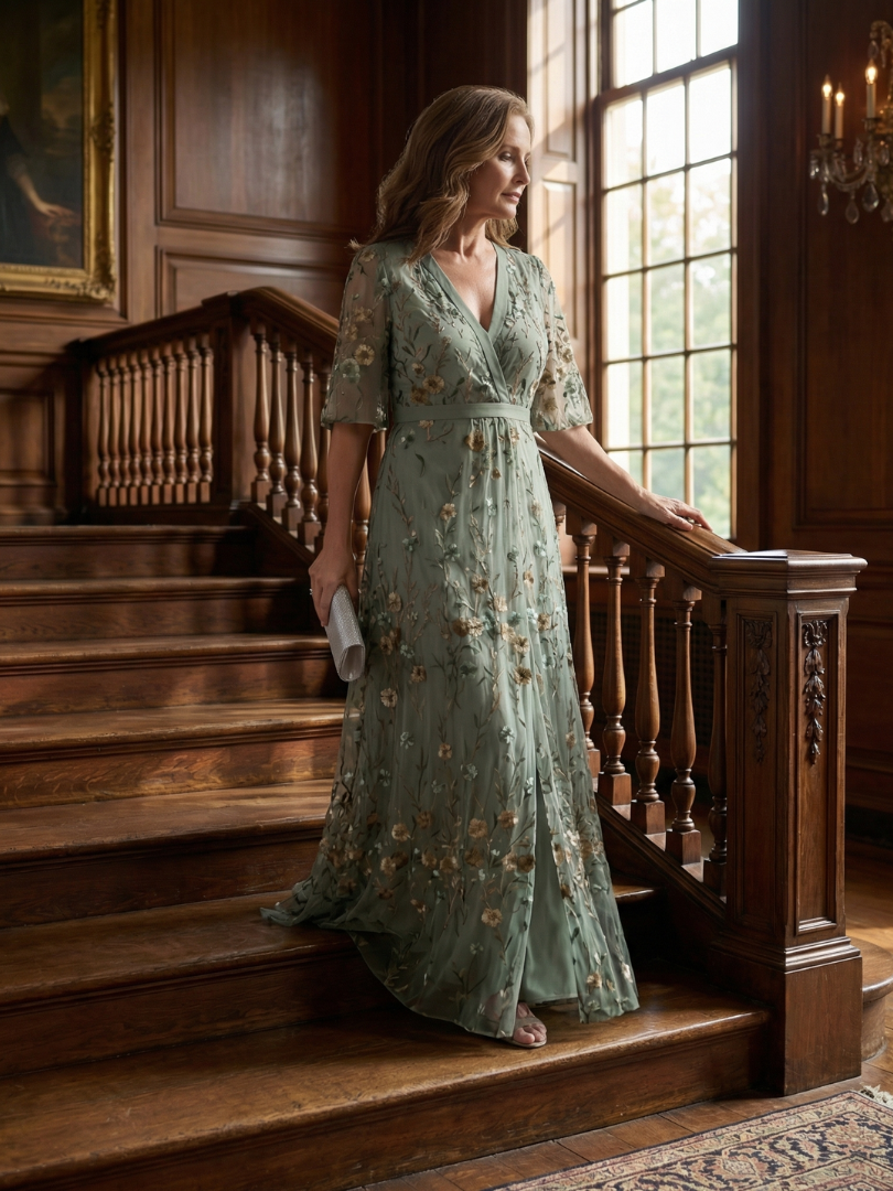 Selora | Vestido longo esvoaçante com flores e decote frente única