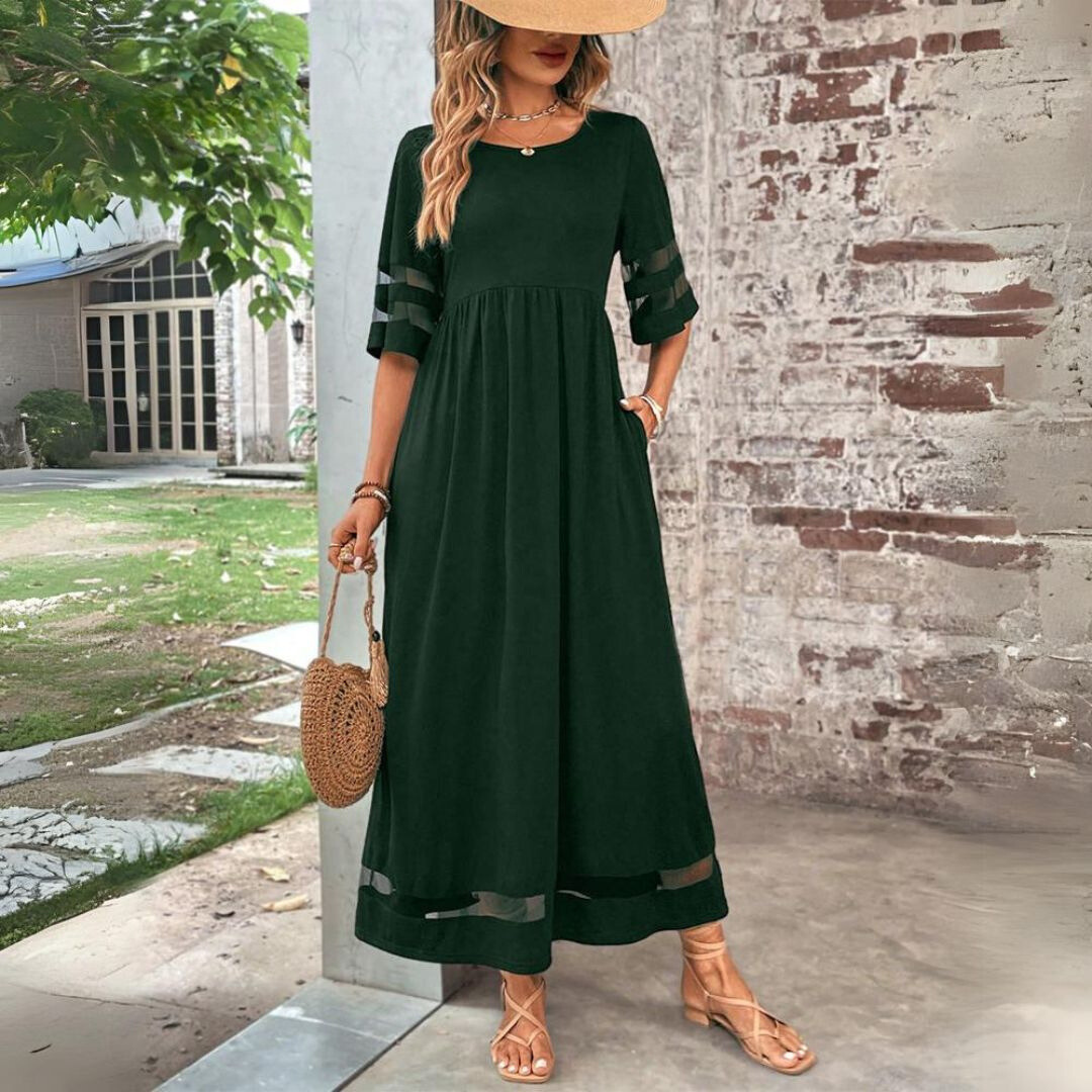 Aubrey | Vestido midi que favorece a silhueta e disfarça a barriga