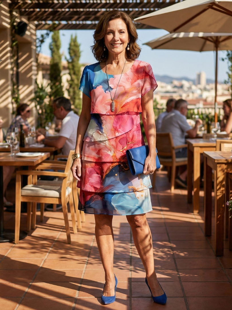 Mira | Vestido hasta la rodilla con estampado de mármol elegante